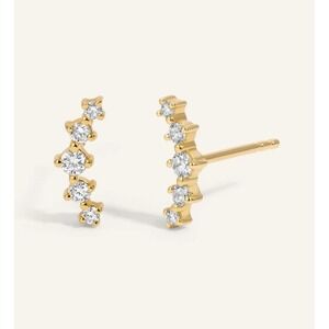 Diamond Crawler Earrings Gold Plated Sterling Silver Ear Climber‎ Studs